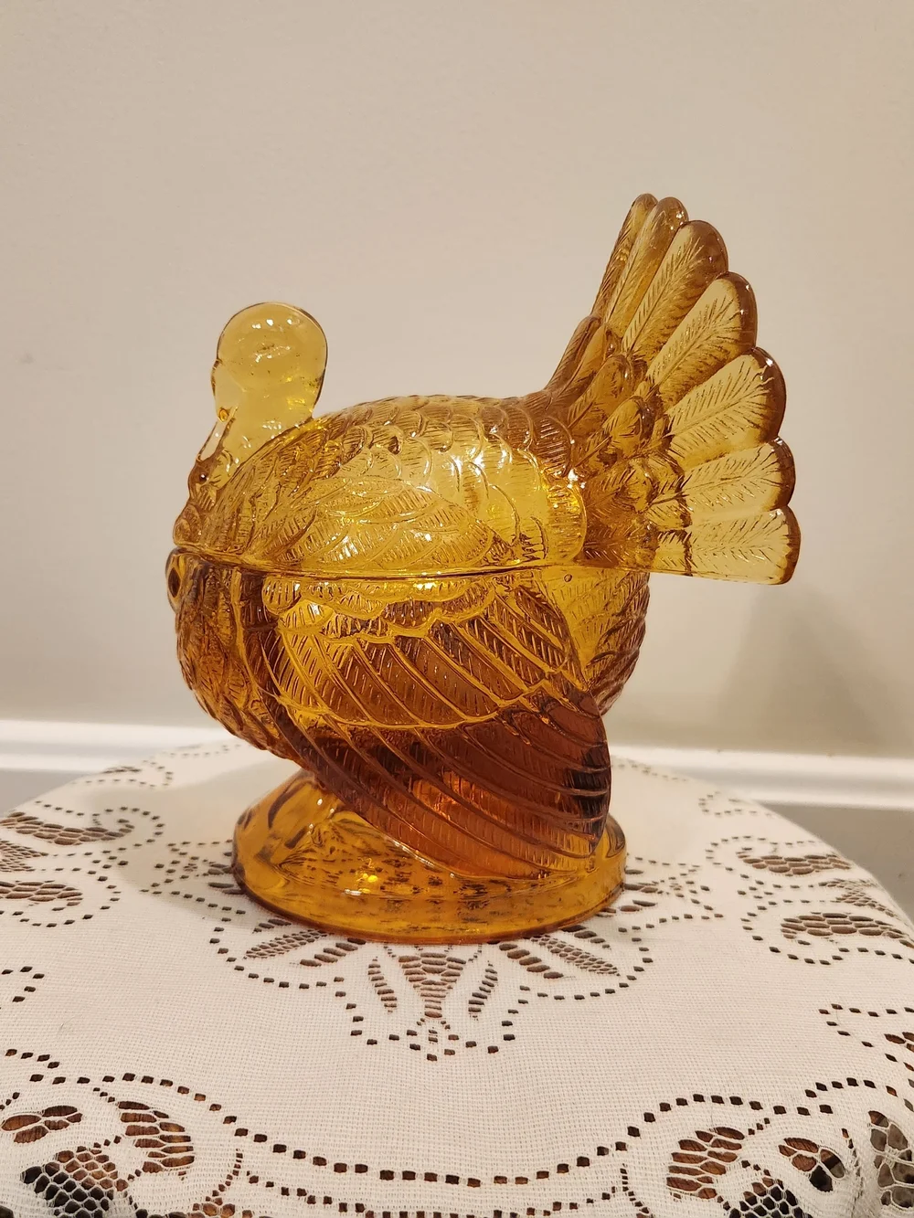 Williams Sonoma Amber Glass Turkey Candy Dish with Lid